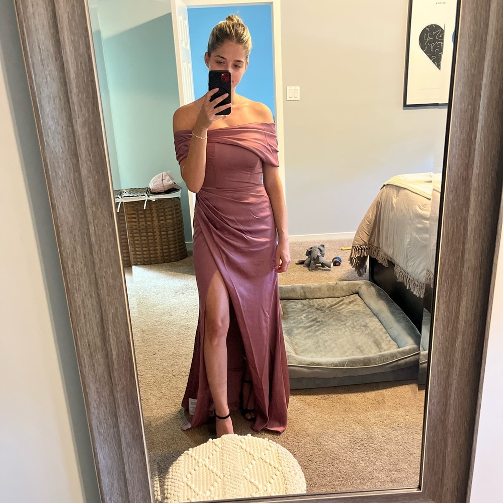 ASOS - satin bardot drape wrap maxi dress in blush